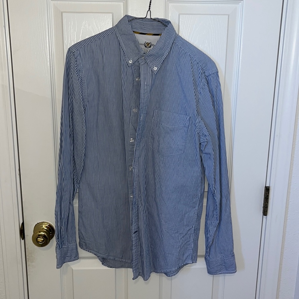 Club Room Men’s Long Sleeve Seersucker Shirt Blue White Stripes Old Money Small